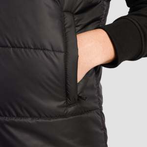 Blouson matelassé noir décontracté et actif avec capuche, respirant, imperméable, coupe-vent, chaud, en nylon, fermeture éclair, imprimé vintage, enduit - Product Image 4