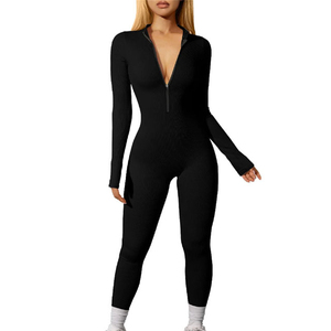 Haut court personnalisé extensible avec fermeture éclair et leggings Vêtements de sport Pantalons Skinny Survêtement Gym Ensemble 2 pièces Survêtements pour femmes - Product Image 3