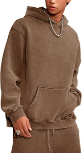 Sweat-shirt à capuche en coton oversize pour hommes de haute qualité, sweat-shirt à capuche basique grande taille mélangé pour garçons jaune uni - Product Image 6