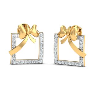 Boucles d'oreilles clous élégantes et délicates en forme de nœud, minimalistes, en laiton plaqué or 18 carats, avec ruban et cadre carré en oxyde de zirconium, pour femmes, vente en gros, OEM, ODM - Product Image 5