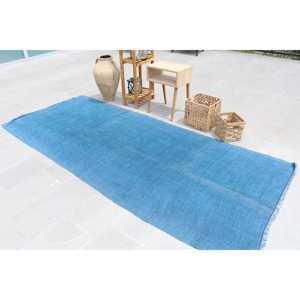 Alfombra Turca Vintage de 4.2x9.8 pies (128x300 cm), Alfombra con diseño de plantas y árboles azules - Product Image 3