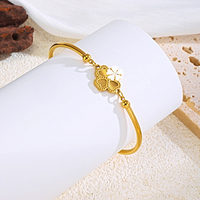 Bracelet en acier titane plaqué or véritable 18 carats, trèfle à quatre feuilles porte-bonheur, pour femme, avec tube incurvé et cœur entrelacé, résistant au ternissement