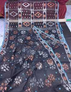 Exclusivo Deshi Dhakai Jamdani Sharee Calidad de exportación para mujeres TELA JAMDANI Azul ROJO VERDE Dorado de Bangladesh - Product Image 1