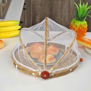 Durable Handmade Bamboo Food Cover <b>Basket</b> <b>with</b> Dome Net Cover Sustainable Kitchen Table Serving Tray for Bulk Wholesale - Product Image 3