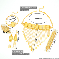 Parure de bijoux de mariage de luxe de Dubaï, plaqué or 24 carats, collier à pampilles, bracelet et boucles d'oreilles, ensemble 3 pièces, bijoux vintage