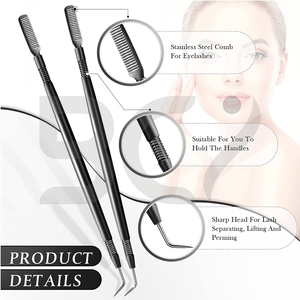 Outil de rehaussement de cils noir 2 pièces en acier inoxydable avec peigne de séparation pour extensions de cils - Product Image 3