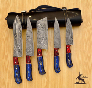 Juego de cuchillos de chef de acero damasco personalizable mango de madera pakka de cocina para Navidad/Pascua/novia/novio/padre OEM - Product Image 1