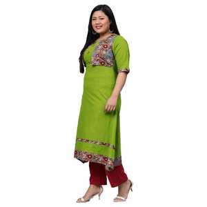 Innovative Floral A-Line <b>Kurta</b> for <b>Women</b> Elegant Green Floral Print Blouse Design - Product Image 5