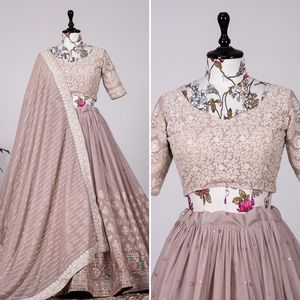 Georgette lehenga choli สไตล์โมเดิร์นพร้อมด้วย dupatta กับงานปักตามลำดับซัพพลายเออร์ขายส่ง - Product Image 4