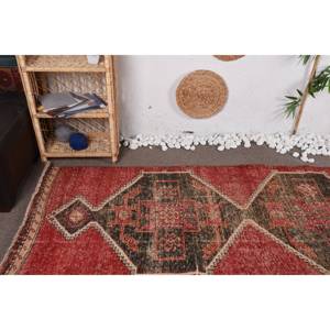 Alfombra marrón roja Bohemia turca Vintage de 3,1x11,5 pies de lana de retazos de área grande con respaldo de látex para pasillo o dormitorio - Product Image 5