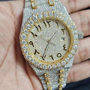 Hip Hop Lujo Ice Out Reloj para hombre Iced Bling Silver Diamond Impermeable Diamantes simulados completos - Product Image 1