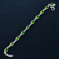 Pulsera Ajustable de Plata de Ley 925 con Piedra Preciosa de Peridoto, Cadena Fina Clásica y Pulsera de Eslabones, Regalo para Fiestas