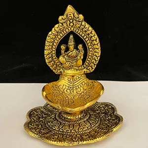 Hàng Mới Về Laxmi Idol Deepak Bằng Nhôm Mạ Vàng Để Trang Trí Nhà Cửa Giá Đỡ Nến Trang Trí Diwali