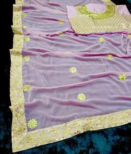 Designer Georgette Saree with Embroidery Sequins and <b>Paper</b> <b>Mirror</b> Work Saree, Wedding & Party Wear Saree Festival Outfit. - Product Image 4
