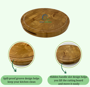 Planche à découper en bambou Vietnam End Grain-Poignée et rainures intégrées pour couper et servir - Product Image 4