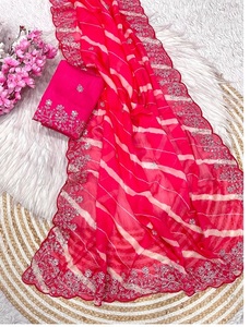 Última exclusiva Organza tradicional impresa Sari bordado suave moda étnica nupcial para adultos bodas fiesta desgaste chica India - Product Image 2