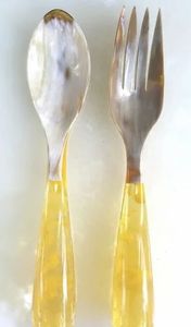 <b>Hand</b> Made Natural Resin Handle Salad Servers Eco-Friendly Dishwasher Safe 11 Inch Salad Tools Made India - Product Image 2