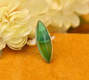Good Quality Sterling Silver 925 10x30mm Eternity Vermeil Gemstone <b>Ring</b> Green Florite Marquise Stamp Jewelry For Wedding <b>Ring</b> - Product Image 3