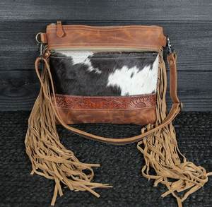 Antique Piece Looking Casual Shopping Women Sling Bag Western Fringe <b>Purses</b> with Embossed Leather Detail Crossbody Sling Bag <b>Set</b> - Product Image 1