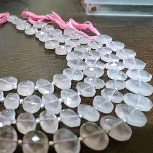 Cuentas de cuarzo rosa natural de forma ovalada, Briolette de 10x15mm, vendidas por hebra de 10 pulgadas de largo - Product Image 1