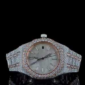 Luxueux cadran blanc Hip Hop montre-bracelet baguette diamant entièrement glacé Moissanite or rose acier inoxydable 20mm élégant - Product Image 1