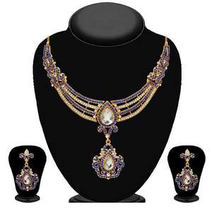 Ensemble de colliers en pierre autrichienne bleue et blanche plaquée or Kriaa avec perle et diamant pour cadeau en cuivre - Product Image 1