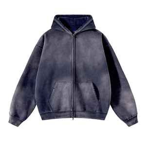 Sweat-shirt à fermeture éclair 100 % coton personnalisable pour homme, coupe oversize, épaules tombantes, coupe courte et carrée, épais, avec fermeture éclair et effet délavé à l'acide - Product Image 1