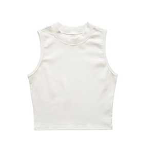 Débardeur vierge de haute qualité blanc noir uni basique en tricot de coton côtelé hauts courts pour femmes dames broderie personnalisée en gros - Product Image 3