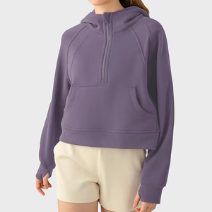 Polaire court à capuche demi-fermeture éclair lâche décontracté Sport manteau chaud sport à capuche vêtements de sport femmes sweats à capuche - Product Image 1