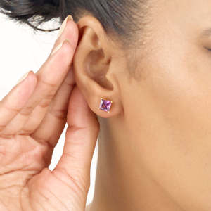 18k <b>Gold</b> Princess Cut Zircon <b>Stud</b> <b>Earrings</b> Vintage Style <b>Rose</b> <b>Gold</b> - Product Image 2