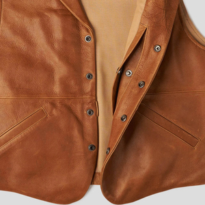 Gilet d'hiver en cuir véritable pour homme Saleh Enterprises – Style vintage vieilli, gilet de motard décontracté, boutons western cowboy – Vente en gros - Product Image 4
