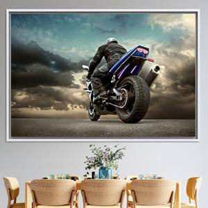 Tableau imprimé sur toile : Scène de moto par temps nuageux, TOILE ENCADRÉE BLANCHE - Product Image 1