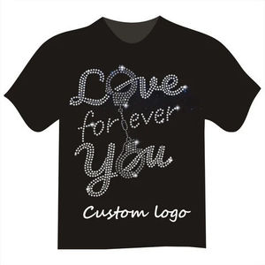 เสื้อยืดผ้าฝ้ายถัก100% สำหรับผู้ชายทรงหลวมพิมพ์ลายพลอยเทียมแบบกดความร้อนแวววาวไรน์สโตนแบบกดความร้อนดีไซน์ตามสั่ง - Product Image 1