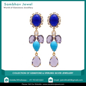 ต่างหูห้อย925รูปเปลือกหอยที่น่าดึงดูดใจประดับด้วยพลอยคาลซิโดนีสีทองประดับมุกดีไซน์ทันสมัย - Product Image 3