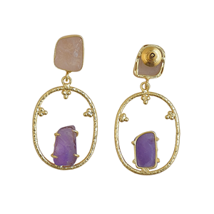 Boucles d'oreilles pendantes en laiton et calcédoine, faites à la main - Style tendance et classique pour femmes - Product Image 6