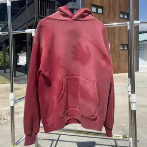 Pull-over vintage délavé au soleil sans ficelle Sweat-shirt homme personnalisé poids lourd surdimensionné à capuche lavé à l'acide pour l'hiver - Product Image 1