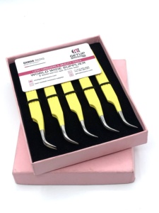 Pince à épiler GETUP BROSONS IMPEX en acier inoxydable de haute qualité avec revêtement en poudre jaune, pointe en fibre nano et poignée diamantée incurvée - Product Image 6
