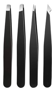 Hot Selling Stainless Steel Eyebrow Tweezer Set 4Pcs Precision Slant Point Beauty Tool Professional OEM Supplier - Product Image 4