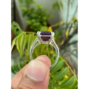 Anillo de Amatista con Corte Esmeralda, Plata de Ley 925, Anillo de Piedras Preciosas Hecho a Mano, Proveedor de Joyería al por Mayor - Product Image 5