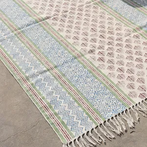 KITCHEN RUGS WASHABLE | Cotton Block Print | 3x5 ft Runner for Living Room | Dhurrie 36X60 inches