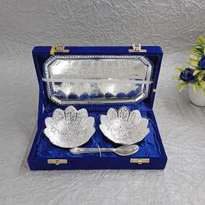 Juego de Cuencos de Plata Alemana con Bandeja y Cuchara, Caja de Terciopelo de Lujo para Frutos Secos y Dulces, Decoración Real para el Hogar - Product Image 6