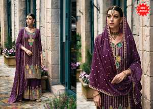 Nouvelle Collection Chinon avec Broderie Séquence Travail Salwar Kameez Palazzo Costume pour Mariage Porter Costume Pakistanais - Product Image 6