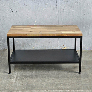 Table de salon design industriel à deux niveaux 80x50x45 cm Plateau en bois d'acacia avec pieds en fer Modèle TT68130 - Product Image 5
