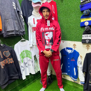 เสื้อมีฮู้ดซักได้สำหรับผู้ชายขนาดใหญ่พิเศษกางเกงขาบานปักลาย3D แบบสตรีทแวร์สีพื้นแบบกำหนดเอง - Product Image 1