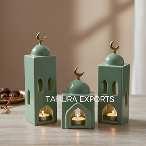 Portavelas decorativo de Ramadán de cerámica elegante refinado para interiores festivos modernos y acento de iluminación para el hogar elegante y limpio - Product Image 6