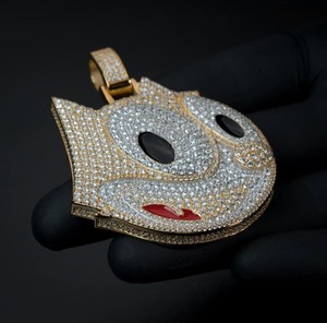 Colgante de Plata de Ley 925 con Esmalte de Dos Tonos y Rodio, Diseño de Cara de Gato Félix, con Diamante Moissanita, Joyería Fina para Fiestas de Hip Hop - Product Image 2