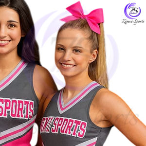 Mangas sin mangas de color de contraste rosa y gris Buen proveedor Equipo de práctica Traje de competición de porristas con alta calidad - Product Image 3