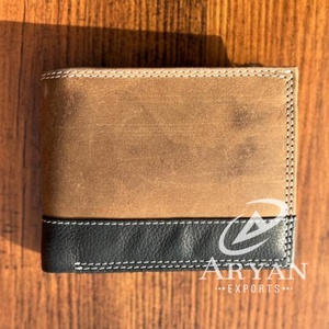 กระเป๋าสตางค์แบบพับสองพับหนังแท้วินเทจใหม่ขายดีกระเป๋าสตางค์หนังวัวแท้คุณภาพสูงทนทาน - Product Image 1