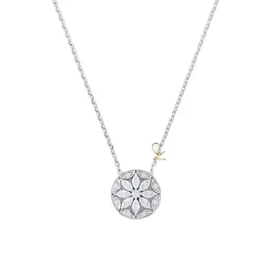 Bijoux fins 14K or blanc vers 1930 Starburst fleur collier pendentif avec chaîne cadeau de noël pour les femmes