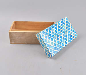 Handcrafted Luxury Wooden Decorative Box Featuring Elegant Multi Tone Blue Diamond Inlay Pattern Lid Rectangular Keepsake - Product Image 3